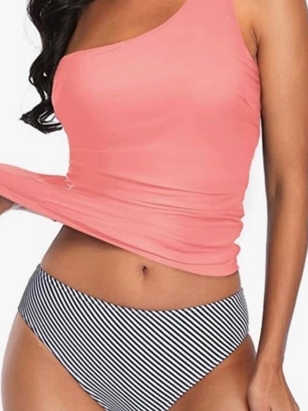 New Two Piece One-Shoulder Tankini Swimsuit Set Size XL/XXL